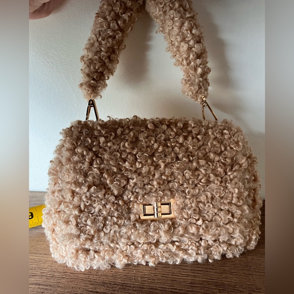 Unique curly fur “poodle” Tan Handbag